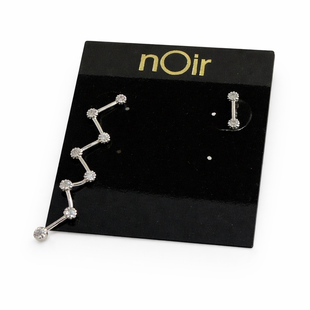 nOir Crystal Ear Cuff & Stud Earrings Set | Silver Tone Celestial Climber - Picture 1 of 5